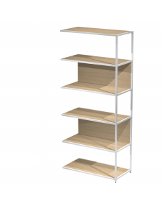 Modulo aggiuntivo per libreria Modular. Struttura in metallo sezione 20x20 mm.  Altezza vano ripiani 370 mm, dietro assemblabile in qualsiasi vano fronte/retro (bifacciale).