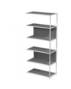 Modulo aggiuntivo per libreria Modular. Struttura in metallo sezione 20x20 mm.  Altezza vano ripiani 370 mm, dietro assemblabile in qualsiasi vano fronte/retro (bifacciale).