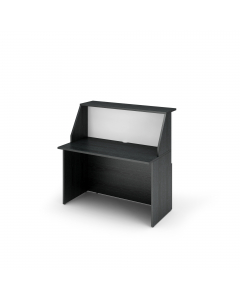 Reception modulare dal design lineare e moderno. Dimensioni totali: L120 x P76,1 x H117cm. Dimensioni sopralzo: L120 x P30cm. Dimensioni desktop: L120 x P60cm. I banconi sono tutti autoportanti, compreso il modulo ad angolo 90° (reversibile destro/sinistr