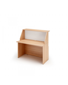 Reception modulare dal design lineare e moderno. Dimensioni totali: L120 x P76,1 x H117cm. Dimensioni sopralzo: L120 x P30cm. Dimensioni desktop: L120 x P60cm. I banconi sono tutti autoportanti, compreso il modulo ad angolo 90° (reversibile destro/sinistr
