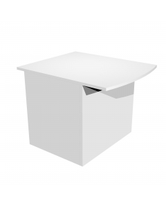 Modulo Reception senza sopralzo per disabili. Dimensioni totali: L80 x P76,1 x H72cm. I banconi sono tutti autoportanti, compreso il modulo ad angolo 90° (reversibile destro/sinistro), e permettono l’allestimento di postazioni di lavoro personalizzate sec