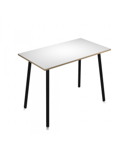 Linea di arredo operativo dal design innovativo e dinamico caratterizzata dalle gambe in metallo cilindriche inclinate delle scrivanie e dei tavoli rotondi. Robusti piani in melaminico sp. 22 mm con bordo antishock resistente agli urti in ABS 3 mm. Gambe 