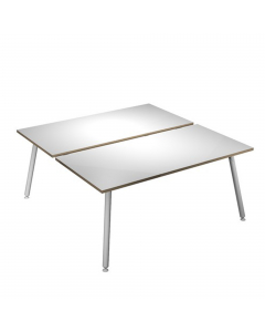 Linea di arredo operativo dal design innovativo e dinamico caratterizzata dalle gambe in metallo cilindriche inclinate delle scrivanie e dei tavoli rotondi. Robusti piani in melaminico sp. 22 mm con bordo antishock resistente agli urti in ABS 3 mm. Gambe 