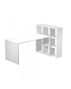 POSTAZIONE HOME-OFFICE L169 x P104 x H104cm. Tavolo 140x69cm - H72,4cm. Casellario 104x29,2cm - H 104cm. Realizzata in melaminico bilaminato antigraffio e antiriflesso (sp. da 16 a 22 mm). L’ampia superficie di lavoro (140 x 69 cm, sp. 22 mm) è sorretta d
