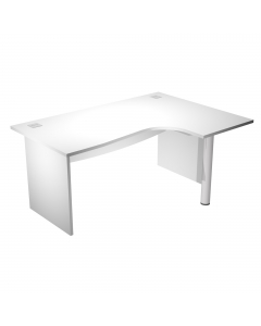 Scrivania Compact Destro fianchi melaminico L160 x P120/80/60 x H73cm con supporto matal. In materiale melaminico classe E1 con finitura antigraffio e antiriflesso.