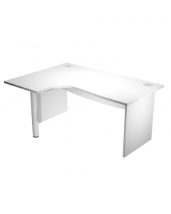 Scrivania Compact Sinistro fianchi melaminico L180 x P120/80/60 x H73cm con supporto matal. In materiale melaminico classe E1 con finitura antigraffio e antiriflesso.