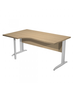 Scrivania compact sinistro sagomata con fianchi metal ad L verniciati effetto cromato. Spessore 22mm. Completi di canalina passacavi e piedini regolabili in altezza e supporto metal. Desktop con bordo anti urto in ABS da 2mm. Dimensioni: 160x60/80/100x72c