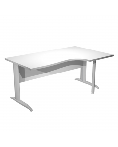 Scrivania compact destro sagomata con fianchi metal ad L verniciati effetto cromato. Spessore 22mm. Completi di canalina passacavi e piedini regolabili in altezza e supporto metal. Desktop con bordo anti urto in ABS da 2mm. Dimensioni: 160x60/80/100x72cm.