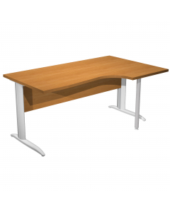 Scrivania compact destro sagomata con fianchi metal ad L grigio alluminio. Spessore 22mm. Completi di canalina passacavi e piedini regolabili in altezza e supporto metal. Desktop con bordo anti urto in ABS da 2mm. Dimensioni: 160x60/80/100x72cm.