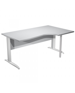 Scrivania compact destro sagomata con fianchi metal ad L grigio alluminio. Spessore 22mm. Completi di canalina passacavi e piedini regolabili in altezza e supporto metal. Desktop con bordo anti urto in ABS da 2mm. Dimensioni: 160x60/80/100x72cm.