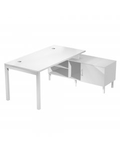 Scrivania con mobile di servizio portante (reversibile destro e sinistro). Gambe in metallo bianche a sezione quadrata 50x50 mm. Desktop con due anelli passacavi diam. 80 mm.
Dimensioni complessive:L.165 x P.288 x H.72,5 cm
Dimensioni desktop:140x80cmxH72