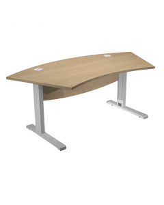 Scrivanie direzionali in materiale melaminico classe E1 con finitura antigraffio e antiriflesso. Piano sagomato di 190x96xH73cm con pratici passacavi colore alluminio. Bordo antiurto in ABS 2mm. Gambe scrivania nelle versione a L tutto in metallo. Piedini