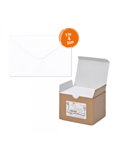 Scatola in cartone con 100 buste con patella e taglio a punta. Formato 4-75x112mm.