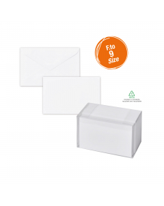 Scatola in acetato trasparente con 100 cartoncini bianco da 200gr liscio con 100 buste coordinate con patella e taglio a punta.
Formato 9-90x140mm.