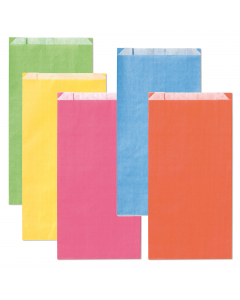 Sacchetti in carta tinta unita colori assortiti. Carta kraft da 45 g/m2, idonei al contatto con alimenti nel lato non stampato.