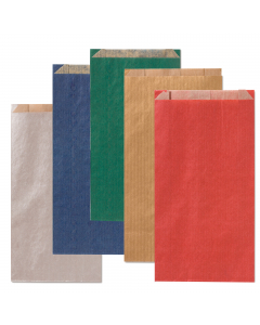 Sacchetti in carta tinta unita colori assortiti. Carta kraft da 45 g/m2, idonei al contatto con alimenti nel lato non stampato.