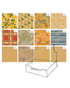 Scatola espositore da 100 fogli di carta avana da 60gr. Fogli da 70x100cm in fantasie assortite
