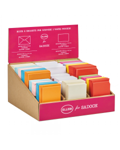 Espositore da 15 posti con 750 buste+750 biglietti colorati e bianchi in 2 formati: 9x14cm e 7,5x11,2cm.