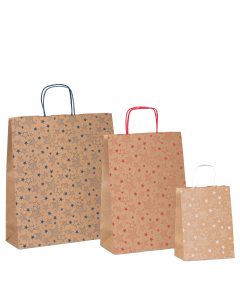 Shopper in carta kraft avana con stampa a colori e manici in carta ritorta.