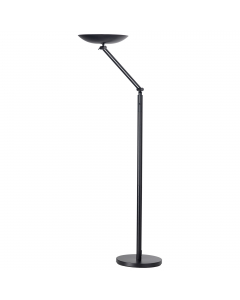 Piantane essenziali e funzionali; lo smalto riflettente all'interno della calotta assicura un'eccellente illuminazione indiretta. Braccio articolato per consentire lo spostamento della calotta al di fuori dell'asse della lampada. Base zavorrata da 5kg per