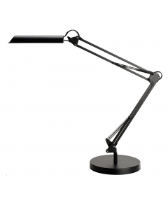 Lampada dotata di doppio braccio snodabile con molle bilanciate per regolare agevolmente la direzione della luce. Dimmer a sfioramento sulla calotta per regolare l'intensità della luce in 3 posizioni. Dotata di base da 2,3kg e di morsetto (adatto a max 55