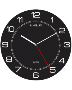 Orologio da parete con ottimo contrasto visivo grazie ai numeri bianchi su fondo nero. Diametro 57,5cm ideale per essere posizionato in ambienti ampi. Struttura in plastica con protezione in vetro. Alimentazione: 1 batteria AA 1,5V (inclusa).  Made in Chi