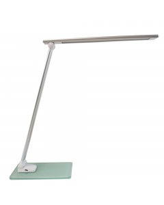 Lampada a LED integrato 6W (non sostituibile) con elegante base in vetro. Dimmer a sfioramento sulla base consente di variare 3 livelli di temperatura del colore (bianco, giallo, naturale) con una breve pressione e l’intensità della luce con una pressione