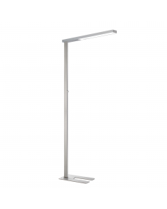 Elegante lampada da terra che consente una illuminazione sia diretta che indiretta: 50% verso l'alto e 50% verso il basso, illumina sia l'area di lavoro che l'ambiente. Il dimmer sul fusto consente di variare l'intensità della luce in base alle proprie es