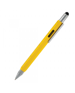Penna a sfera con 9 funzioni: scrittura, touch screen, 3 scale graduate, righello, cacciavite a stella, cacciavite a taglio, livella . Assortimento in 3 colori nero, argento e giallo. Confezionata in elegante astuccio coordinato.