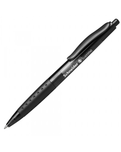 Penna a sfera con meccanismo a scatto con impugnatura gommata antiscivolo. Materiale traslucido dai colori vivaci. Inchiostro indelebile a norma ISO 12752-2 (tranne rosso). Refill sostituibile. 
Punta M. Colore: nero.