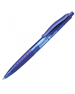 Penna a sfera con meccanismo a scatto con impugnatura gommata antiscivolo. Materiale traslucido dai colori vivaci. Inchiostro indelebile a norma ISO 12752-2 (tranne rosso). Refill sostituibile. 
Punta M. Colore: blu.