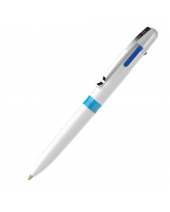 Penna a sfera a quattro colori. Scrive in nero, roso, blu e verde. Cambio scrittura rapido e agevole grazie ai pulsanti colorati. Realizzata per il 92% in plastica riciclata. Con tecnologia Viscoglide per una scrittura straordinariamente fluida e scorrevo