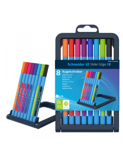 Astuccio con 8 penne a sfera dotate dell'innovativa tecnologia VISCOGLIDE. Penna a sfera Slider Edge con tecnologia Viscoglide®, inchiostro ultra scorrevole e asciugatura istantanea. Fusto gommato ergonomico, triangolare per una postura rilassata della ma