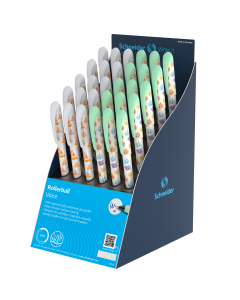 Espositore da banco con 30 roller dotati di impugnatura ergonomica gommata. Punta in acciaio inox resistente. Fantasie assortite.
