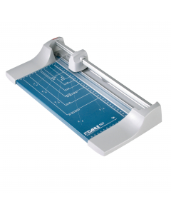 Taglierine Hobby 507 a lama rotante con piano in metallo prestampato con formati DIN, squadre laterali in cm. Lama circolare molata autofilettante e controlama inferiore molata. Pressino automatico. Piano 440x211mm. Luce di taglio: 320mm (A4). Capacità di