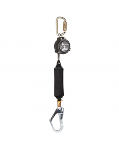 Anticaduta a richiamo automatico a cinghia 46 mm con dissipatore di energia per uso verticale e orizzontale su piattaforme limitando il movimento ed evitando l'effetto pendolo. Situazioni di arresto di caduta: spostamento verticale su impianto permanente,