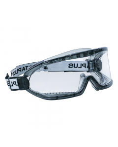 Occhiali a maschera policarbonato. Ventilazione indiretta. Montatura flessibile in PVC e nylon. Oculare largo a effetto anti-riflesso. Schermo panoramico adatto all’uso di occhiali da vista e di mascherine monouso. Larga fascia elastica. Montatura : PVC. 
