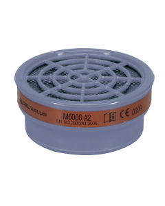 Kit 2 filtri A2  di ricambio per semi-maschera M6400. Guscio in plastica e carboni attivi. Protezione da Gas e vapori organici (punto d’ebollizione > 65°C). Livello di protezione A2 (max conc. di gas: 5000 ml/m3). Codice colore del filtro: marrone. Catego