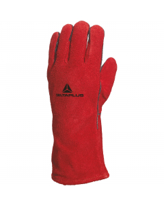 Guanto per saldatore. Pelle crosta di bovino trattata anti-calore (THT). Mano foderata mollettone. Manichetta foderato tela. Taglio americano. Lunghezza 35 cm. Pelle anti-calore (THT): Migliore resistenza al calore di contatto. Diminuzione della reattivit