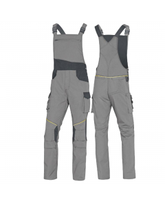 Gamma abbigliamento da lavoro 65% poliestere 35% cotone. Salopette con bretelle elasticizzate regolabili. 10 tasche di cui 1 tasca portametro. Ginocchia e fondo schiena rinforzati. Categoria DPI: 2. Certificazione CE. Conformità alle norme EN ISO 13688:20