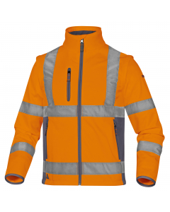 Giacca con chiusura zip antifreddo, maniche staccabili e 5 tasche. Fondo maniche con finitura sbieco e parte bassa regolabile tramite elastico. Tessuto "Softshell" traspirante, idrorepellente, malleabile, leggero, morbido, 100% poliestere 3 strati laminat
