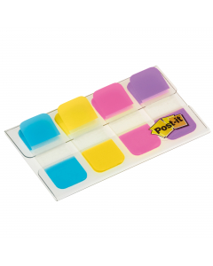 Segnapagina autoadesivo scrivibile e riposizionabile formato 15,8x38mm, utile per archiviare o da utilizzare come divisorio. Doppio spessore per mantenere la rigidità. Colori vivaci: turchese, giallo, rosa, viola.