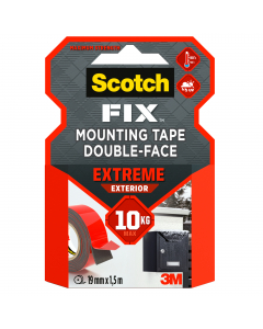 Scotch FIX™ Extreme Mounting Tape è un nastro biadesivo con adesivo a tecnologia avanzata progettato per il montaggio di oggetti su una varietà di superfici in condizioni estreme, fino a 13 kg. Questo prodotto è per uso interno ed esterno. Per ottenere le