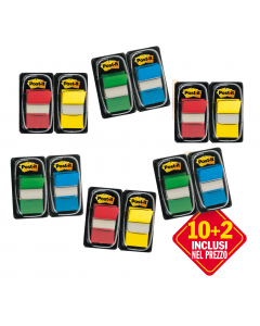 Segnapagina Post-it Index Value Pack. Contiene 12 Segnapagina Post-it Index Medium 680 in 4 colori classici (50 bandierine ciascuno).
