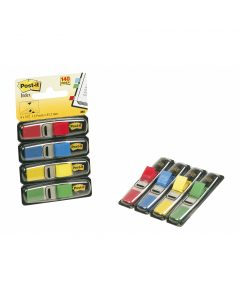 Segnapagina in formato mini, autoadesivi, scrivibili e riposizionabili per unÆeffi cace organizzazione del proprio lavoro. Disponibili in confezione da 4 colori rosso, blu, giallo e verde. Ogni confezione contiene 140 segnapagina di dimensioni 12x43,2mm.