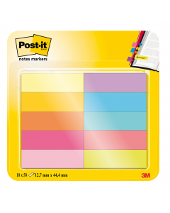 Segnapagina in carta 12,7x44mm in blocchetti da 50fg. Conf 10 blocchetti di 10 colori (giallo, oro,arancio neon, fuxia, rosa, verde neon, verde smeraldo, acquamarina, rosso, mirtillo).
