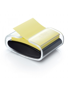 Set completo da scrivania: dispenser da tavolo ricaricabile PRO colore nero/trasparente + 1 ricarica di foglietti per dispenser Post-it® Super Sticky Z-Notes certificate PEFC. Colore giallo Canary™. Formato 76x76.