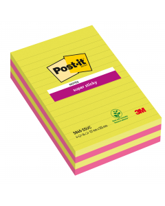 Il foglietto Post-it® Super Sticky Ultracolor, per messaggi ordinati e molto visibili, non passano mai inosservati . Grazie all’adesivo rinforzato si attaccano praticamente su tutte le superfici e non lasciano traccia. Blocchetti da 45 fogli a righe. Colo
