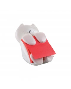 Dispenser ricaricabile da tavolo Gatto di colore bianco +1 ricarica di foglietti Post-it Z-notes Super Sticky, 90 fogli rosso rubino. Formato 76x76mm.