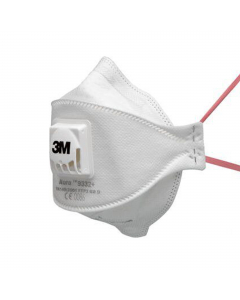 Il respiratore per lavori di isolamento e su legno 3M™ Aura™ 9332+ è la mascherina facciale filtrante a valvola con design a 3 lembi Aura™, ponte nasale regolabile, lembo nasale scolpito, stringitesta rossi con codifica colore e valvola 3M™ Cool Flow™ per